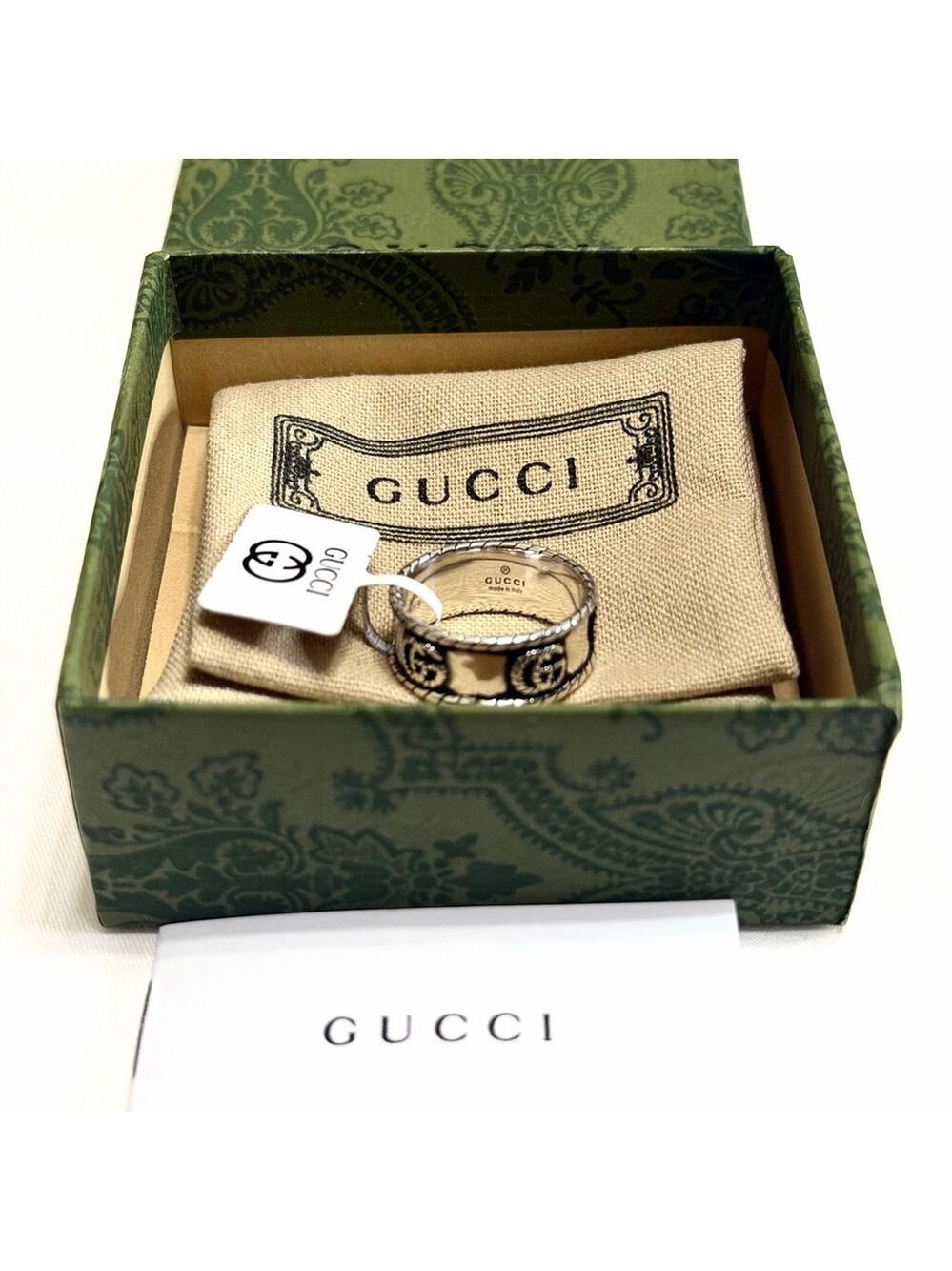 Gucci Interlocking G Sterling Silver Ring Size 10 NIB